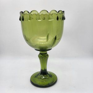 Vintage Avacado Green Goblet Scalloped Indiana Glass Co